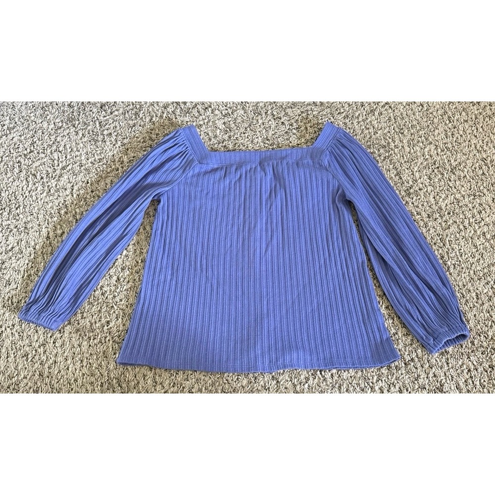 Loft Women's Purple Ribbed Button Down Square Neckline Top Size Petite Small - Picture 6 of 8